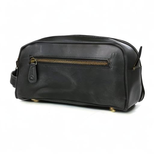 10" Premium Leather Toiletry Travel Pouch With Waterproof Lining Black Color | King-Size Handcrafted Vintage Dopp - Kit ~ Gift for Father's Day By Aaron Leather Goods