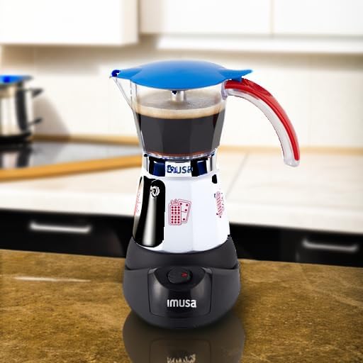 Imusa Special Edition Electric Cuba/Domino themed Espresso Maker, 3 or 6 Cups, White, Red, Blue