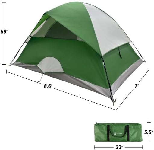 4 Person Camping Tent with Rainfly and Carrying Bag - Easy Pop Up Family Tents for Camping Essentials, Beach, Hiking, Backpacking, Mountaineering and Camp Travel