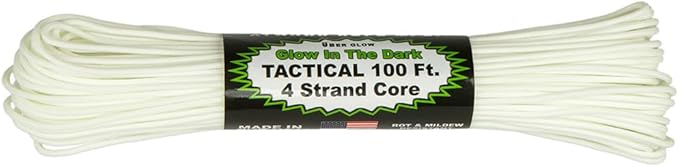 Paracord Planet Glow in The Dark 550lb Paracord – 4 Strand Luminous Parachute Cord for Nighttime Outdoor Utility – 100 ft