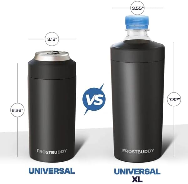 Frost Buddy Universal Buddy Can Cooler - Fits All - For Regular 12 & 16 oz or Slim-Size Bottles - Insulated Double-Walled Stainless Steel (Merica)