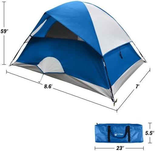 4 Person Camping Tent with Rainfly and Carrying Bag - Easy Pop Up Family Tents for Camping Essentials, Beach, Hiking, Backpacking, Mountaineering and Camp Travel