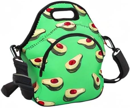 Violet Mist Neoprene Lunch Bag Insulated Lunch Bag Tote Cute Large Thermal Lunchbags with Extra Pocket Detachable Adjustable Shoulder Strap Lunchbox Food Handbags Gift for Women Men Adult, Avocado