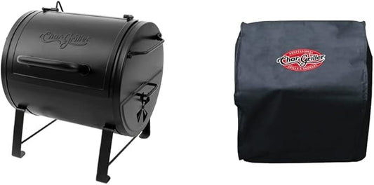 Char-Griller E82424 Smoker Side Fire Box Portable Charcoal Grill + Grill Cover Bundle