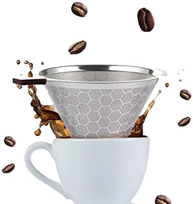 HOMEE Pour Over Coffee Dripper - 304 Stainless Steel Double-layer Coffee Filter fits Hand-grinding Coffee, 1-6 Cups Brew Once a Time Suitable for Families