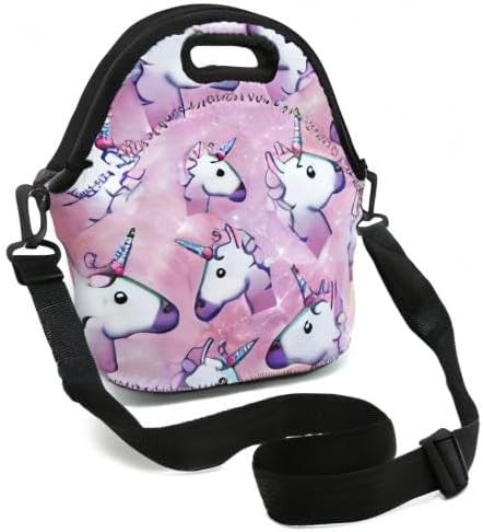 Insulated Neoprene Lunch Bag Removable Shoulder Strap Reusable Thermal Thick Lunch Tote Bags For Women,Teens,Girls,Kids,Baby,Adults-Lunch Boxes For Outdoors,Work,Office,School (Many Unicorns)