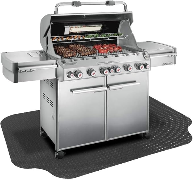 RESILIA Large Under Grill Mat – Heavy Duty, Reusable Outdoor Floor Protector Mats for Deck, Patio, & Garage – 72 Inch x 48 Inch with 12 Inch Splatter Protection Lip, Black Diamond Plate