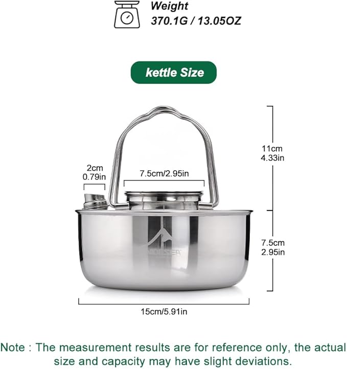Widesea 1.7L Stainless Steel Camping Kettle Food-Grade 304 Tea Pot with Extra-Thick Handle Portable Water Boiler for Campfire, Hiking, Backpacking & Outdoor Cooking