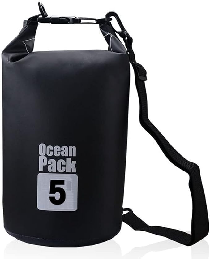 Outdoor Dry Sack/Floating Waterproof Bag 2L/3L/5L/10L/15L/20L/30L for Boating, Kayaking, Hiking, Snowboarding, Camping, Rafting, Fishing and Backpacking (Black, 5L)