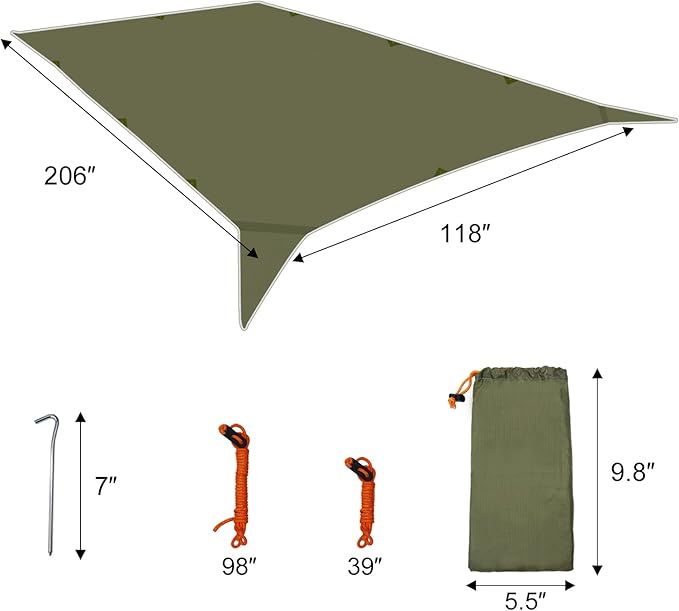 GEERTOP 17 × 10 ft Large Camping Tent Tarp Outdoor Waterproof Flame Retardant Hammock Rain Fly Backpacking Tent Tarp Shelter for Hiking Travel Picnic(Not Includes Poles)