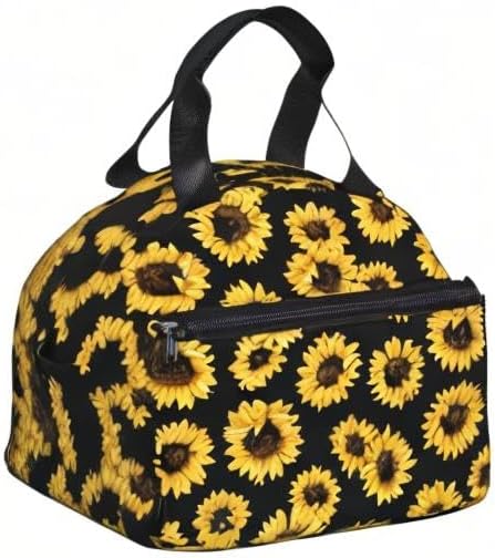 bassyil Classic Sunflower Lunch Box Reusable Insulated Totes Lunch Bag Thermal Cooler Adjustable Shoulder Strap Bag For Men Women