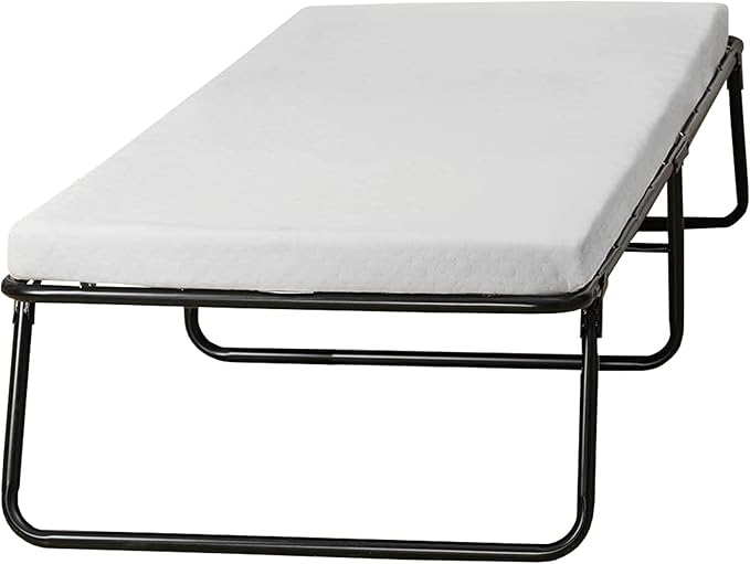 Greaton, 14” Folding Bed with Luxurious Memory Foam Mattress, Strong and Sturdy Metal Frame, Portable Guest Bed for Easy Storage, 26-Inch, White