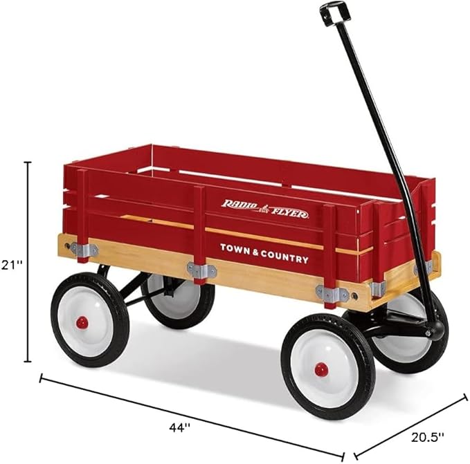 Radio Flyer Town and Country Wooden Kids Wagon with Removable Side Panels, Red