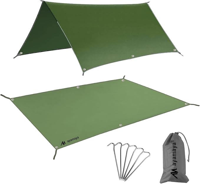 ayamaya Tent Footprint, PU 3000 Waterproof Tent Ground Cloth Large Size for 2-8 Person Family Camping Tents Ground Sheet Mat with 6 Tent Stakes for Camping Hiking Picnic - 13x9FT /8x7FT /6x7FT /5x7FT