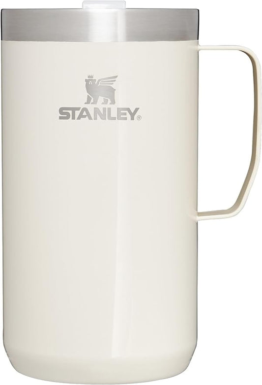 Stanley Stay-Hot Camp Mug 24 oz | Press Fit Drink Through Lid | Cup for Coffee, Tea and Drinks | Insulated Stainless Steel Coffee Mug | BPA-Free | Cream Gloss