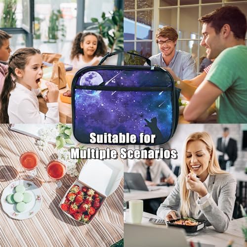 Starry Sky Cat Lunch Bag Insulated Reusable Lunch Box Kids Girls Boys Cooler Thermal Tote Bag For Men Women School Work Picnic