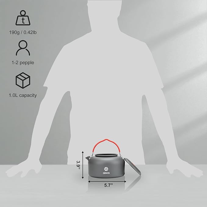 Alocs 1.4L Kettle Teapot, Portable Camping Coffee Pot, Hard-Anodized Aluminum Camping Kettle, Compact Tea Kettle for Stove Top, Outdoor, Hiking, Camping, Picnic and Traveling.
