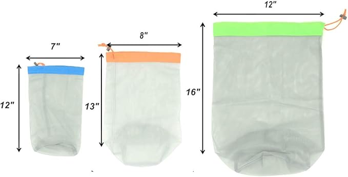 Lightweight See-through Mesh Stuff Sack Ditty Bags, Nylon Drawstring Storage Pouch Bags for Camping Travel Hiking, Set of 3