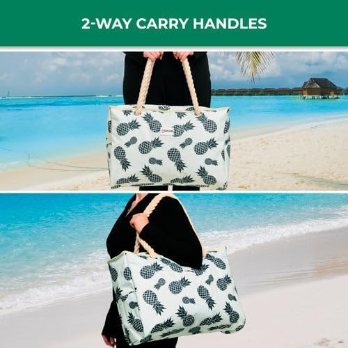 SHYLERO Beach Bag and Pool Bag. Has Airtight Pouch, Ton of Pockets. Beach Tote is Zippered, Water Resistant. Family Size