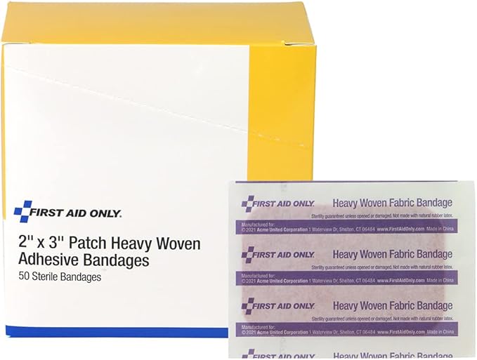 First Aid Only 1-750 Heavy Woven Fabric Adhesive Bandages, 2" x 3" Extra Large, 50 Count (Pack of 2)