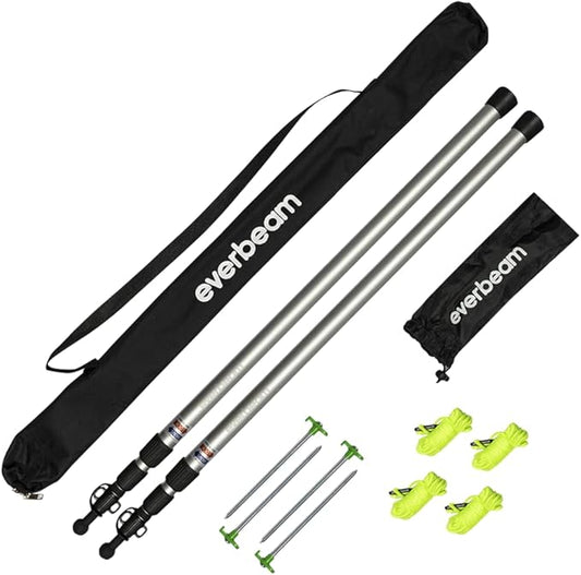 Everbeam Adjustable Tarp Poles - Extend to 92" - Portable & Lightweight, Ideal for Awning, Tent Fly - Includes Guy Lines, Stakes, Carry Bag