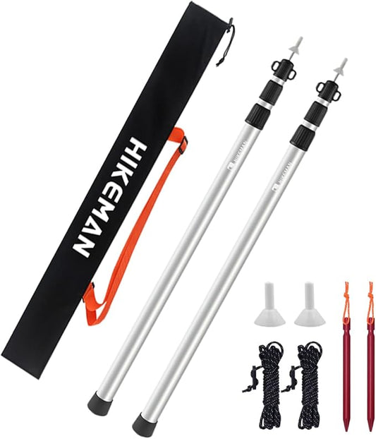 HIKEMAN Tent Poles Camping Poles for Tarp Awning Canopy Porch Sun Sails Tarpaulin Headroom Aluminium Adjustable Telescoping