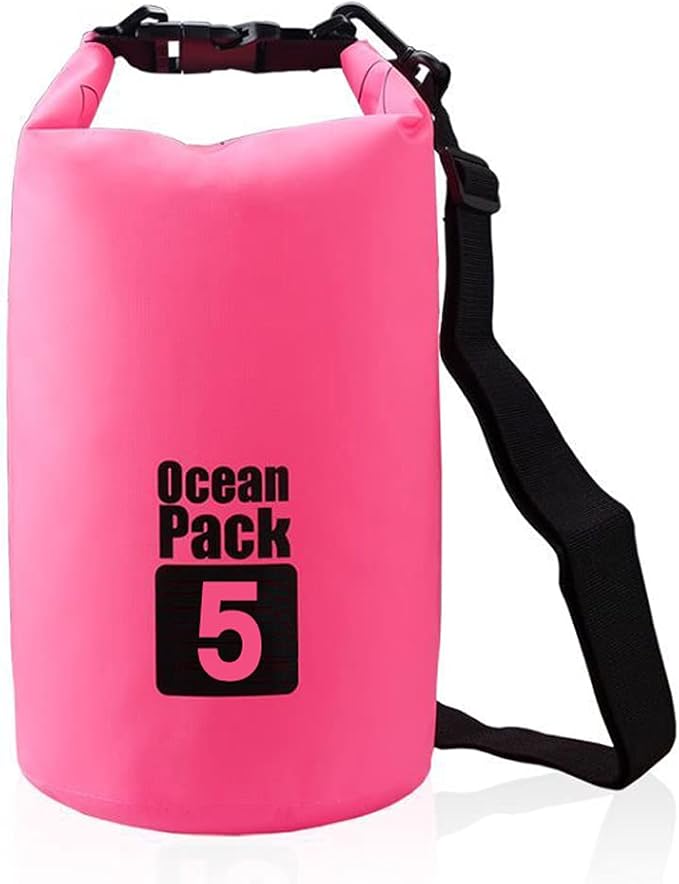 Quarantine Bag Dry Sack Floating Waterproof Backpack 2L/3L/5L/10L/15L/20L/30L for Boating, Kayaking, Hiking, Snowboarding, Camping, Rafting, Fishing and Backpacking (Pink, 5L)
