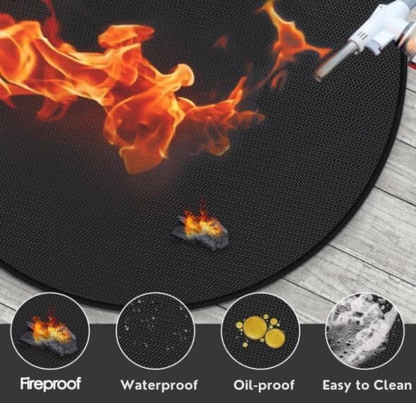 Round Under Grill mat (60") for Outdoor Grill, BBQ, Smokers, kamados, Solo Stove, fireplaces/fire Pit mat. Deck, Grass, Floor and Patio Protector, Heat Resistant, Fireproof, Oil Proof, Waterproof.