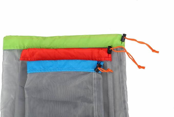 Lightweight See-through Mesh Stuff Sack Ditty Bags, Nylon Drawstring Storage Pouch Bags for Camping Travel Hiking, Set of 3