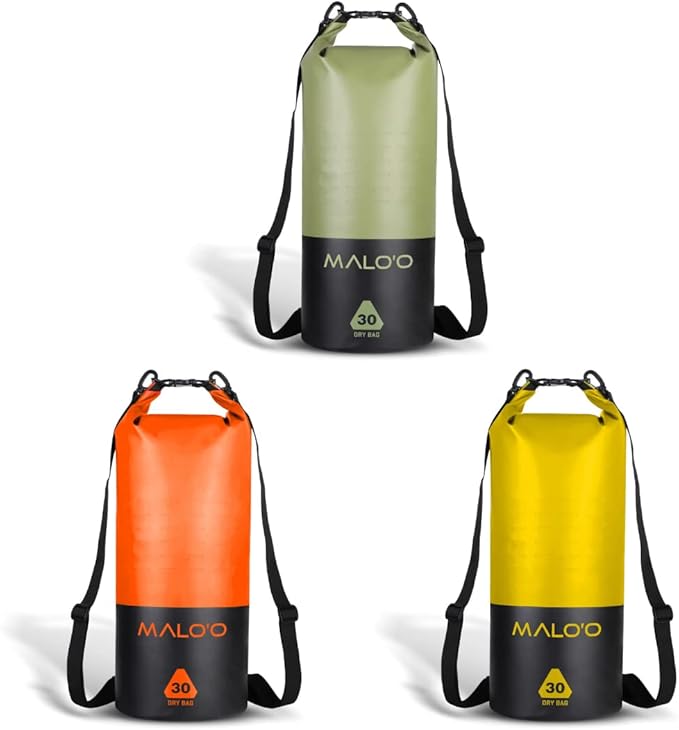 Malo’o 30L Heavy Duty 100% Waterproof Roll-Top Dry Bag Backpack – Keeps Gear Dry for Fishing, Rafting, Kayaking, Beach, Boating, Hiking, and Camping - Travel Safe - Easy To Use Dry Bag Backpack