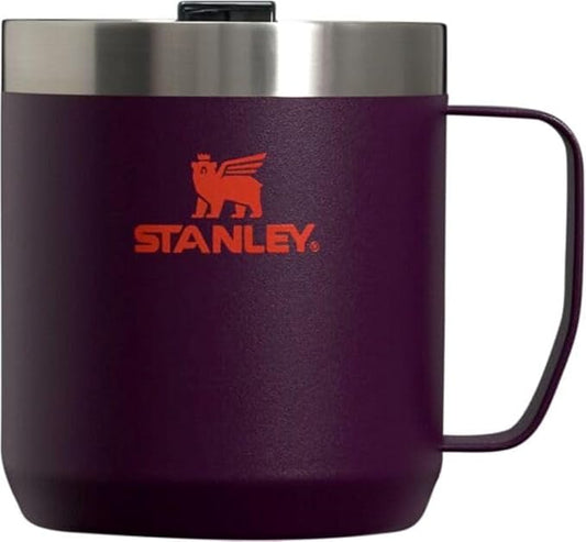 Stanley Stay-Hot Camp Mug 12 oz | Press Fit Drink Through Lid | Cup for Coffee, Tea and Drinks | Insulated Stainless Steel Coffee Mug | BPA-Free | Plum