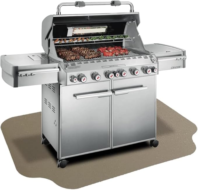 RESILIA Large Under Grill Mat – Heavy Duty, Reusable Outdoor Floor Protector Mats for Deck, Patio, & Garage – 72 Inch x 48 Inch with 12 Inch Splatter Protection Lip, Beige/Tan Orange Peel