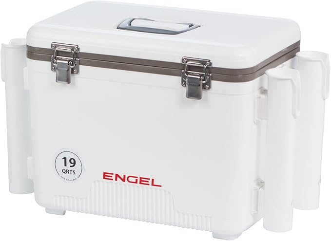 Engel UC19 19qt Leak-Proof, Air Tight, Fishing Drybox Cooler with Built-in Fishing Rod Holders, Also Makes The Perfect Small Hard Shell Lunchbox for Men and Women
