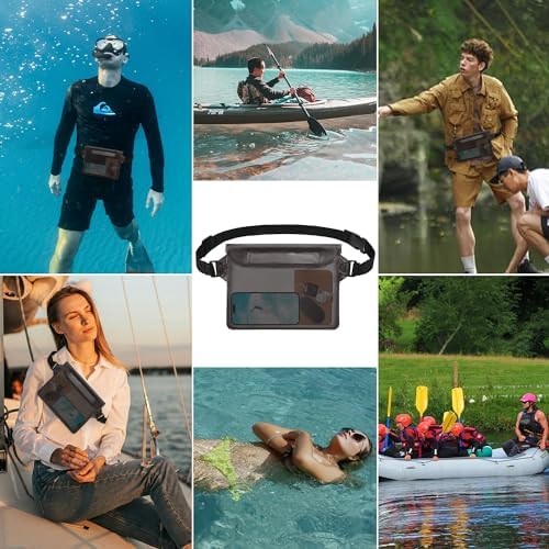 2-Pack Waterproof Pouch with Adjustable Waist Strap, Waterproof Dry Bag, Keeps Cell Phones and Valuables Safe and Dry, Perfect for Kayaking, Beach, Camping and Swimming (Black)