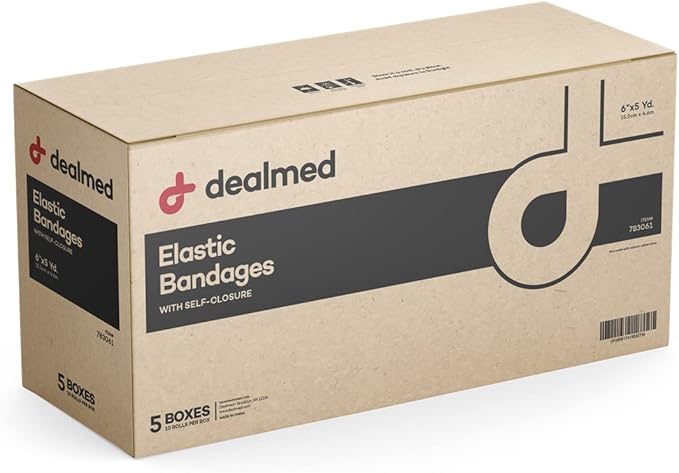 Dealmed 6" Elastic Bandage Wrap with Self-Closure – 50 Elastic Bandages, 5 Yards Stretched Compression Bandage Wrap, Wound Care Product for First Aid Kit and Medical Facilities