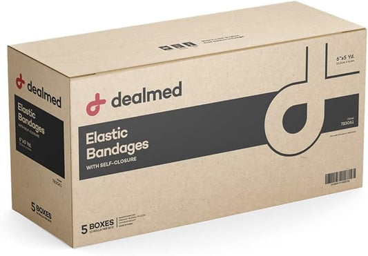 Dealmed 6" Elastic Bandage Wrap with Self-Closure – 50 Elastic Bandages, 5 Yards Stretched Compression Bandage Wrap, Wound Care Product for First Aid Kit and Medical Facilities