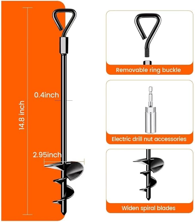 Ground Anchors Tent Stakes Trampoline Anchors Heavy Duty Screw in 8 Pack, Tent Stakes High Winds Heavy Duty for Camping Tent, Canopies, Carports, Sheds, Swing Sets,14in Ground Anchors