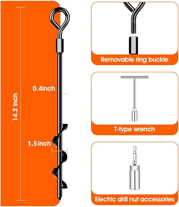 Ground Anchors, Trampoline Anchors Heavy Duty Screw in Ground Anchors 8Pack,Tent Stakes for Camping Tent, Trampoline, Canopies, Carports, Sheds, Swing Sets,14in Ground Anchors for High Winds, Black