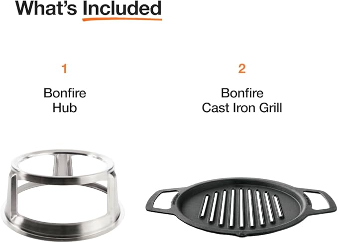Solo Stove Bonfire Grill Top and Hub, Cast Iron Cooktop with Stainless steel Hub for 8” Elevation, Addition for Bonfire Fire Pit, Weight: 20 lbs, Diameter: 17.5"