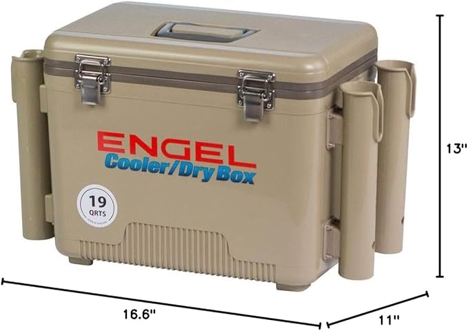 Engel UC19 19qt Leak-Proof, Air Tight, Fishing Drybox Cooler with Built-in Fishing Rod Holders, Also Makes The Perfect Small Hard Shell Lunchbox for Men and Women