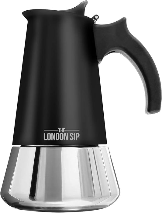 London Sip Stainless Steel Stovetop Espresso Maker Moka Pot Italian Coffee Percolator, Matte Black, Small (5.07 oz)
