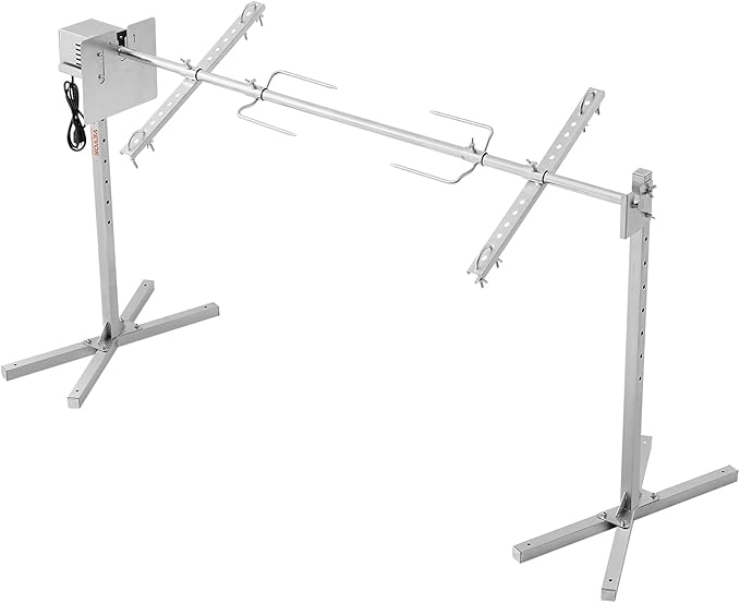 VEVOR 56-Inch Splicable Rotisserie Grill Kit, 132 lbs Sectional Spit Rod with Automatic 52W Motor & Heat Shield, Height Adjustable Spit Roaster Stand for Roasting Pig Lamb, Stainless Steel Grill