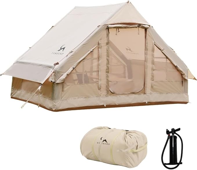 Inflatable Camping Tents Air Glamping Tents 4 Season Waterproof Easy Set up Cabin House Tent Blow up Tent for Family Camping