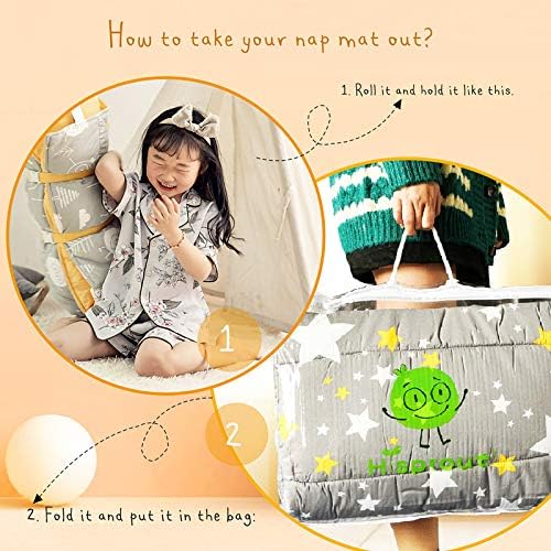 Toddlers Nap Mat with Removable Pillow and Soft Blanket, Lightweight Daycare Preschool Kindergarten Sleeping Bag, Travel Slumber for Kids Girls Boys