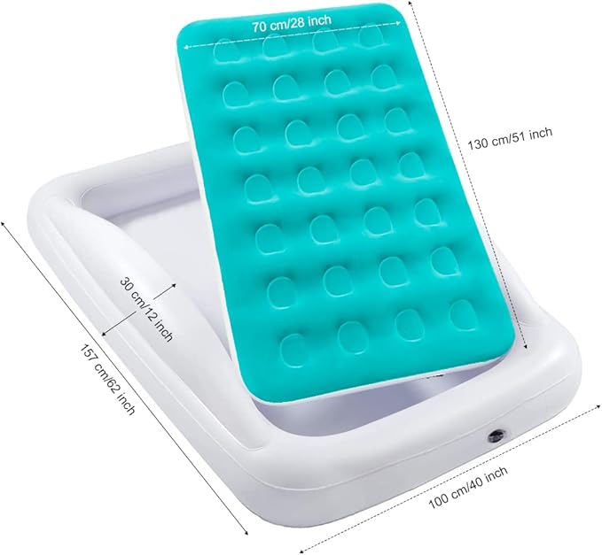 Inflatable Kids Travel Bed Toddler Air Mattress Set,Portable Blow Up Mattress Sleeping Bed Cot with Bed Rails and Electric Pump Ideal for Road Trip