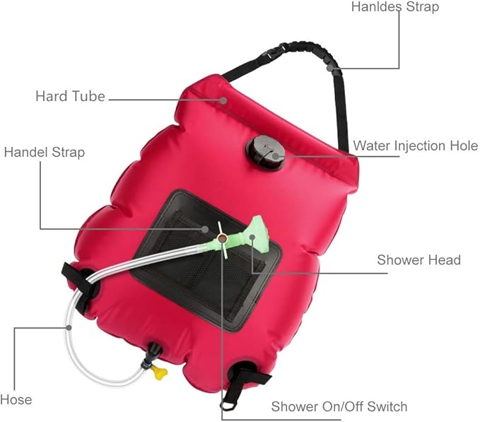 Solar Shower Bag | 5 Gal/20L Solar Heating Camping Shower Bag | Removable Hose | On-Off Switchable Shower Head | Ducha Portatil | Traveling Shower | Portable Shower for Beach Swimming, Hiking