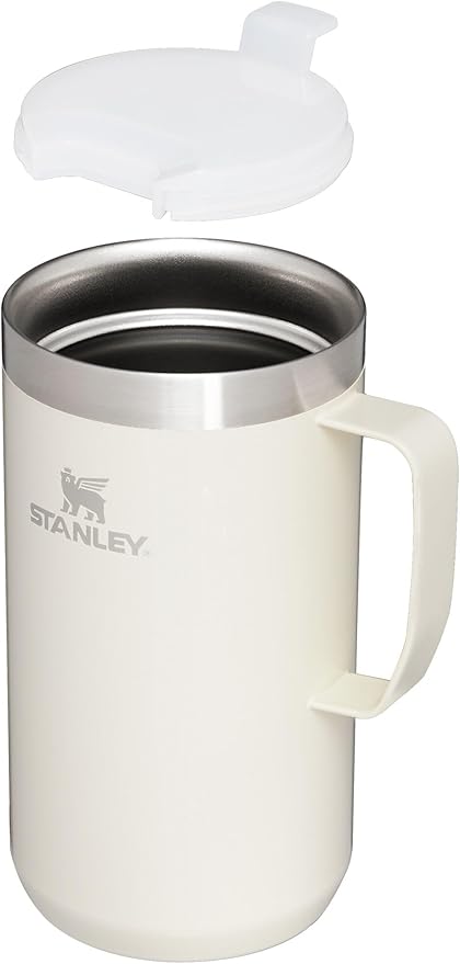 Stanley Stay-Hot Camp Mug 24 oz | Press Fit Drink Through Lid | Cup for Coffee, Tea and Drinks | Insulated Stainless Steel Coffee Mug | BPA-Free | Cream Gloss