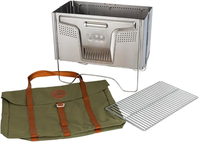 UCO Flatpack Smokeless Firepit and Grill –Portable Firepit- Stainless Steel- Woodburning- for Picnics, Beach, Backyard, and Camping- with Nylon Carry Bag