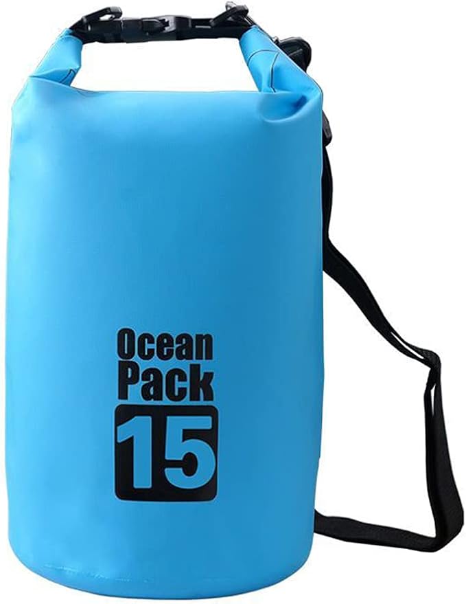 Outdoor Dry Sack/Floating Waterproof Bag 2L/3L/5L/10L/15L/20L/30L for Boating, Kayaking, Hiking, Snowboarding, Camping, Rafting, Fishing and Backpacking (Blue, 15L)