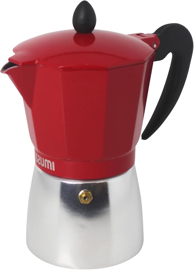 IMUSA USA Red Aluminum Stovetop 6-cup Classic Italian and Cuban Espresso Maker (B120-43T), Silver/Red